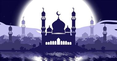 mesquita muçulmano dentro a lua noite video