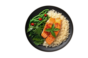 AI generated Delicious Buddha bowl with teriyaki chicken isolated on png background