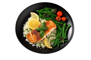 AI generated Delicious Buddha bowl with teriyaki chicken isolated on png background