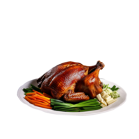 Baked whole chicken with mushrooms isolated on background png