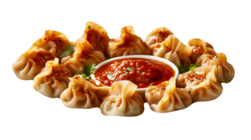 AI generated A plate of steaming hot Momos isolated on png background