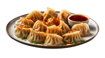 AI generated A plate of steaming hot Momos isolated on png background