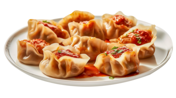 AI generated A plate of steaming hot Momos isolated on png background