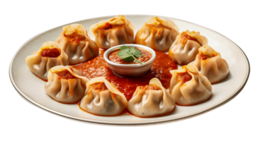 AI generated A plate of steaming hot Momos isolated on png background