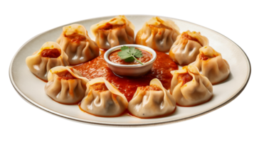 ai generiert ein Teller von dämpfen heiß momos isoliert auf png Hintergrund