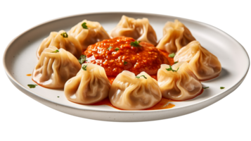 AI generated A plate of steaming hot Momos isolated on png background