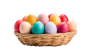AI generated Happy Easter Eggs in Basket isolated on a transparent background. png