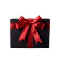 AI generated Black Gift Box Red Ribbon isolated on a transparent background. png