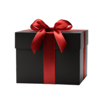 AI generated Black Gift Box Red Ribbon isolated on a transparent background. png