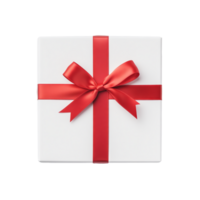 AI generated White Gift Box Red Ribbon isolated on a transparent background. png