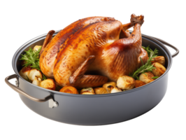 AI generated Roasting pan with Turkey isolated on a transparent background. png