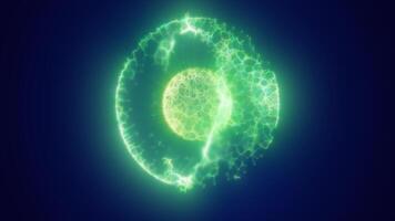 Green energy magic circle, sphere, ball made of futuristic waves and lines of particles of atomic energy and electricity force field. Abstract background. Video in high quality 4k, motion design