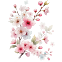 AI generated Cherry blossom floral spring watercolor border decoration art. png