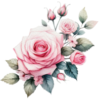 AI generated Bunch pink rose floral spring watercolor border decoration art. png
