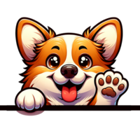 AI generated Dog peeking, Corgi cartoon design. PNG Transparent isolate background