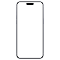 Front side view photo of silver smartphone or mobile phone without background. Template for mockup png