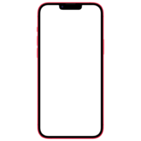 Front side view photo of red smartphone or mobile phone without background. Template for mockup png