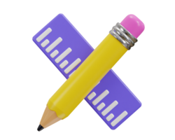 Pencil and ruler icon 3d rendering illustration png