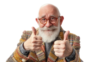 ai generato contento anziano persona mostrando pollici su gesto png