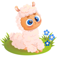 Cute  llama alpaca with  flowers png