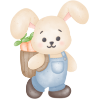 un Conejo lleva un cesta lleno con zanahorias. png
