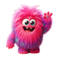 AI generated pink monster with horns and big eyes. Cute pink furry monster 3D cartoon character png