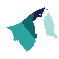 Brunei map. Map of Brunei in main regions in multicolor png