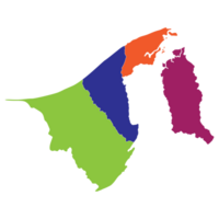 Brunei map. Map of Brunei in main regions in multicolor png
