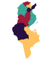 Tunisia map. Map of Tunisia in four main regions in multicolor png