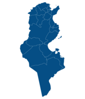 Tunísia mapa. mapa do Tunísia dentro administrativo províncias dentro azul cor png