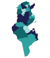 tunisien Karta. Karta av tunisien i administrativ provinser i Flerfärgad png