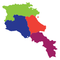 Armenia map. Map of Armenia in four main regions in multicolor png