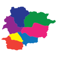 Andorra map. Map of Andorra in administrative provinces in multicolor png