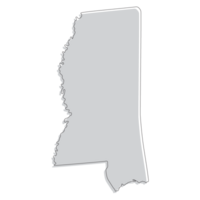Mississippi state map. Map of the U.S. state of Mississippi. png