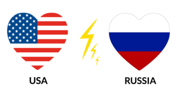 Etats-Unis contre Russie. carte de uni États de Amérique et Russie dans cœur forme png