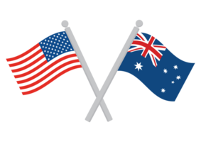 USA vs Australia. Flag of United States of America and Australia on flagpole png