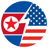 EUA vs norte Coréia. bandeira do Unidos estados do América e norte Coréia dentro círculo forma png