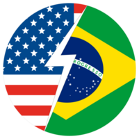 USA vs. Brasilien. Flagge von vereinigt Zustände von Amerika und Brasilien im runden Kreis. png