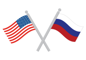 USA vs Russia. Map of United States of America and Russia on flagpole png