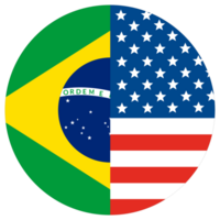 EUA vs brasil. bandeira do Unidos estados do América e Brasil dentro volta círculo. png