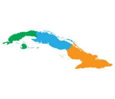 Cuba map. Map of Cuba in three main regions in multicolor png