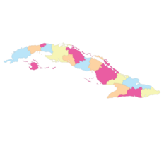Cuba map. Map of Cuba in administrative provinces in multicolor png