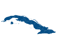 Cuba map. Map of Cuba in administrative provinces in blue color png