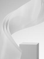 The white podium and white curved sheet. Abstract background for product presentation. 3D Rendering photo