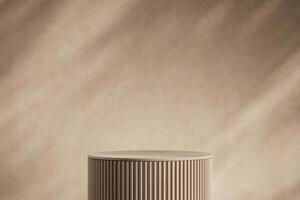 the beige podium with minimal backdrop, blur shadow background, abstract mockup for product or sales presentation. 3d rendering photo