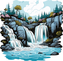 AI generated waterfall illustration isolated on transparent background png