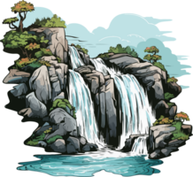 AI generated waterfall illustration isolated on transparent background png