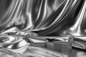 Silver platform for placing products on abstract shiny background. Abstract mockup scene for presentation. 3D rendering photo