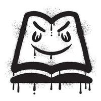 Kawaii book graffiti drawn with black spray paint vector