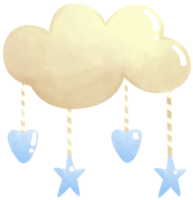 Yellow cloud mobile with blue heart and star png